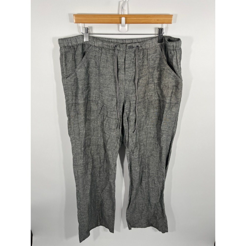 Womens Linen Cotton Blend Straight Leg Pants L Grey Minimalist Capsule Beach